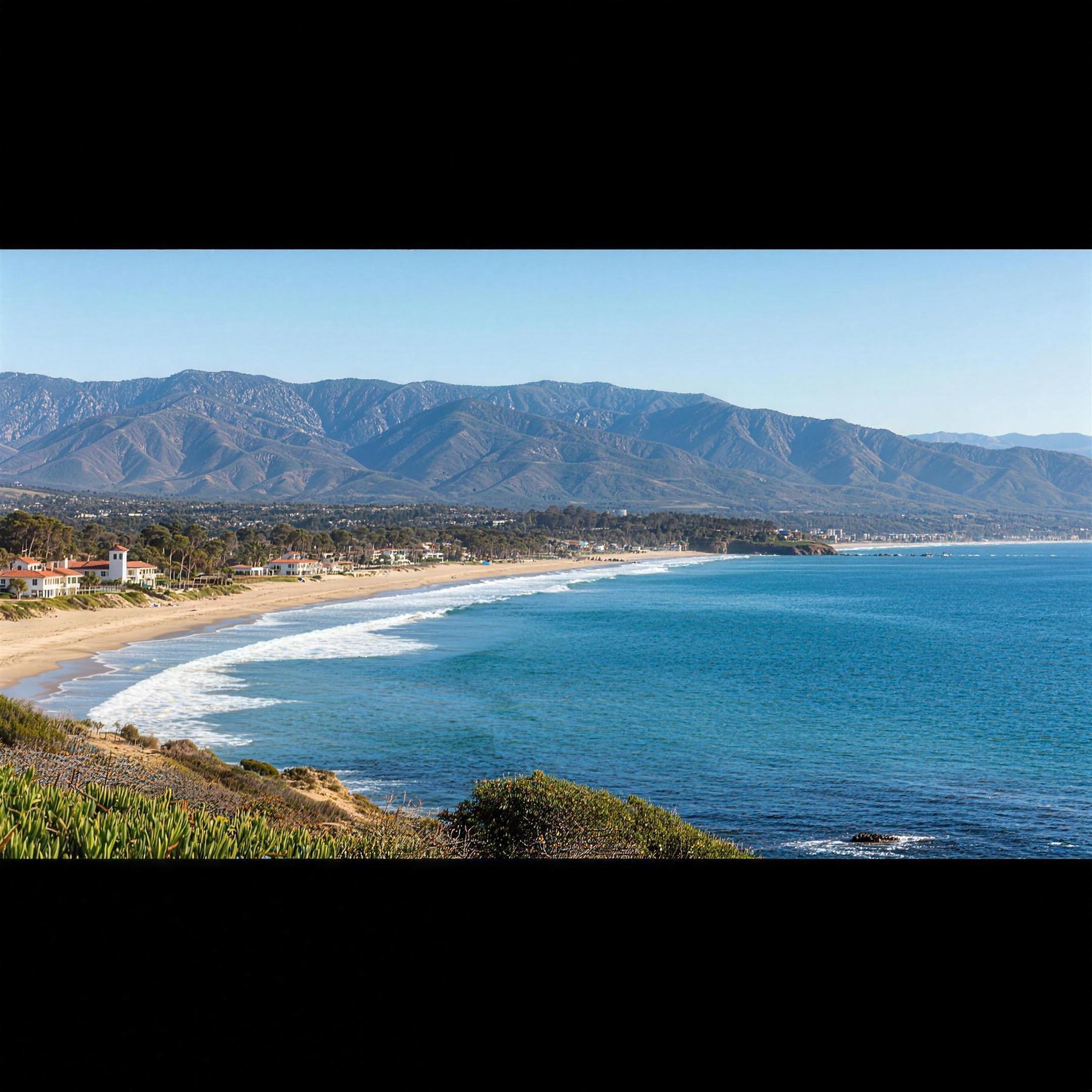 The Santa Barbara coastline, with the Santa Ynez Mountains rising behind the shore